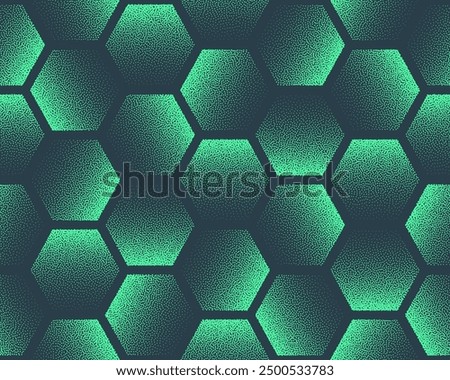 Mint Green Hexagonal Grid Seamless Pattern Trend Vector Abstract Background. Futuristic Technology Repetitive Structure Half Tone Art Illustration. Tileable Classy Graphical Abstraction for Wallpaper