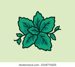 Menta verde folhas estilo desenho animado vetor ilustração, mentol aroma saudável planta da natureza de ervas