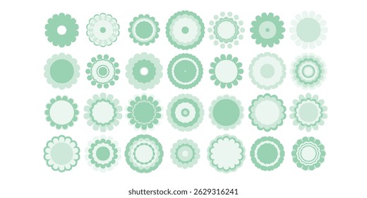Mint green Mandalas collection. Set of 28 pastel mandalas with floral elements and unique symmetrical design patterns. Perfect for stickers and icons. High quality vector illustrations, EPS 10.