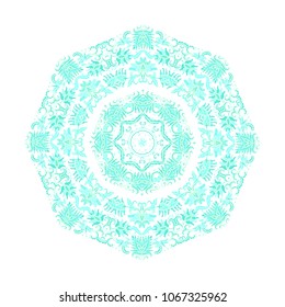 Mint - green ornamental vector rosette on white background