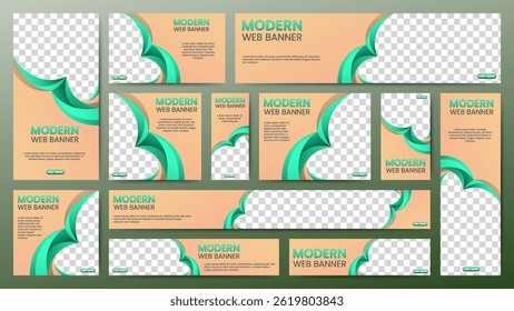Mint Green and Peach Web Banners for Business Marketing and Social Media Ads in Modern Design for Digital Promotions