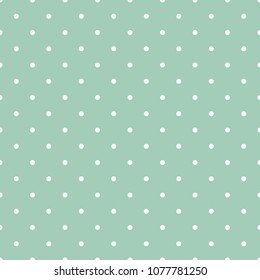 Mint Green Polka Dots Seamless Pattern - White polka dots on mint green background seamless pattern