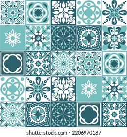 Mint Green Seamless Pattern, Spanish Portuguese Tile For Decoration