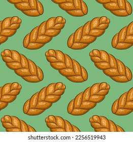 MINT GREEN SEAMLESS VECTOR BACKGROUND WITH SWEET BUNS PIGTAILS