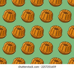 MINT GREEN SEAMLESS VECTOR BACKGROUND WITH FRESH DELICIOUS CUPCAKES