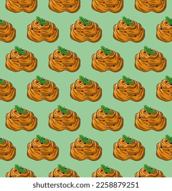 MINT GREEN SEAMLESS VECTOR BACKGROUND WITH DELICIOUS BUNS