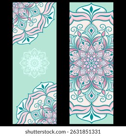 Mint Green and Soft Pink Mandala Vector for Yoga Mat Boho Floral Design with Aqua Teal Accents for Wellness and Meditation
