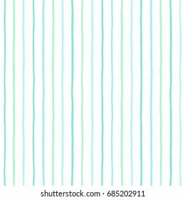 Mint green stripes, pinstripes vector seamless pattern. Striped background. Thin uneven lines on white backdrop. Free hand drawn bars. Doodle style streaks pattern.