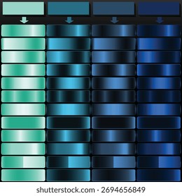 Mint Green Teal Dark Blue und Cobalt Blue Metallic Gradient Palette.