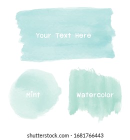 Mint Green Watercolor Vector Background.  Set of watercolor stain. Watercolor texture with brush strokes.