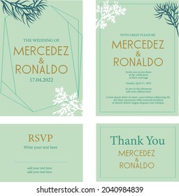 Plantilla de vectores de invitación a bodas verdes de fábrica