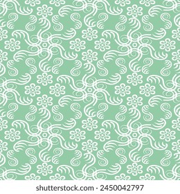 mint green and white color line art floral motif seamless pattern. Great for wallpaper, gifts, textile, tableware, packaging design.