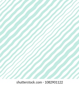 Mint green and white halftone diagonal wavy stripes, waves seamless repeat background, pattern. Oblique hand drawn lines, inclined, tilted streaks, strips, bars. Striped dynamic texture.