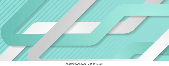 Mint and grey paper stripes abstract tech background. Vector geometry banner design