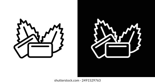 Mint gum outlined icon set in black and white colors