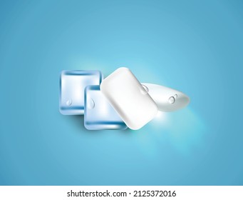 Mint Gum, Xylitol Gum On The Frozen Ice Cube Vector Illustration 