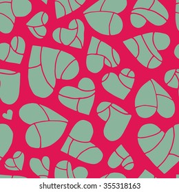 mint hand drawn hearts seamless pattern, pink background