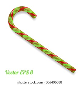 Mint hard candy cane striped in Christmas colours, vector illustration EPS 8.