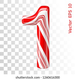 Mint hard candy cane vector number collection striped in Christmas colours. Figure 1. Eps 8 using mesh.

