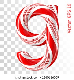 Mint hard candy cane vector number collection striped in Christmas colours. Figure 9. Eps 8 using mesh.

