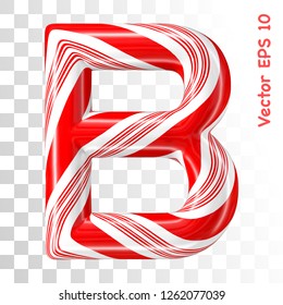 Mint hard candy cane vector alphabet collection striped in Christmas colours. Letter B. Eps 8 using mesh.