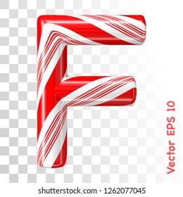 Mint hard candy cane vector alphabet collection striped in Christmas colours. Letter F. Eps 8 using mesh.