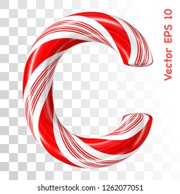 Mint hard candy cane vector alphabet collection striped in Christmas colours. Letter C. Eps 8 using mesh.