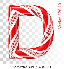 Mint hard candy cane vector alphabet collection striped in Christmas colours. Letter D. Eps 8 using mesh.