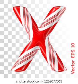Mint hard candy cane vector alphabet collection striped in Christmas colours. Letter X. Eps 8 using mesh.