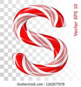 Mint hard candy cane vector alphabet collection striped in Christmas colours. Letter S. Eps 8 using mesh.