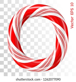 Mint hard candy cane vector alphabet collection striped in Christmas colours. Letter O. Eps 8 using mesh.