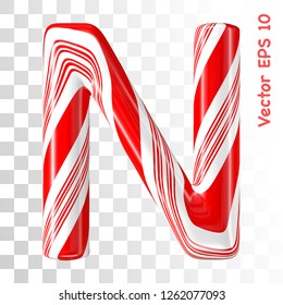 Mint hard candy cane vector alphabet collection striped in Christmas colours. Letter N. Eps 8 using mesh.