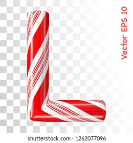 Mint hard candy cane vector alphabet collection striped in Christmas colours. Letter L. Eps 8 using mesh.