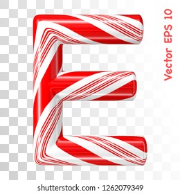 Mint hard candy cane vector alphabet collection striped in Christmas colours. Letter E. Eps 8 using mesh.