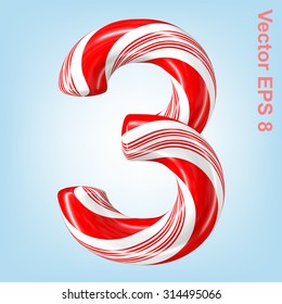 Mint hard candy cane vector number collection striped in Christmas colours. Figure 3. Eps 8 using mesh.

