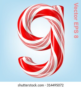 Mint hard candy cane vector number collection striped in Christmas colours. Figure 9. Eps 8 using mesh.

