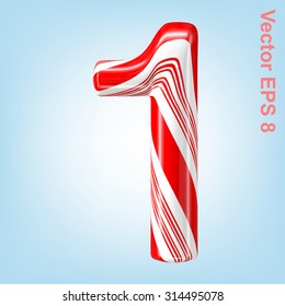 Mint Hard Candy Cane Vector Number Collection Striped In Christmas Colours. Figure 1. Eps 8 Using Mesh.

