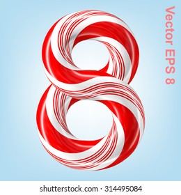 Mint hard candy cane vector number collection striped in Christmas colours. Figure 8. Eps 8 using mesh.

