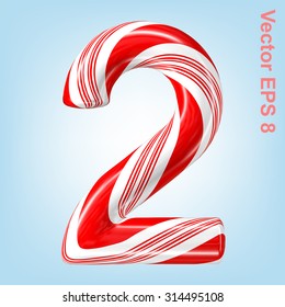 Mint Hard Candy Cane Vector Number Collection Striped In Christmas Colours. Figure 2. Eps 8 Using Mesh.

