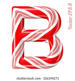 Mint hard candy cane vector alphabet collection striped in Christmas colours. Letter B. Eps 8 using mesh.