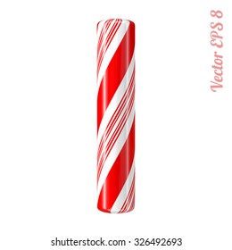 Mint Hard Candy Cane Vector Alphabet Collection Striped In Christmas Colours. Letter I. Eps 8 Using Mesh.