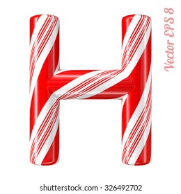 Mint hard candy cane vector alphabet collection striped in Christmas colours. Letter H. Eps 8 using mesh.