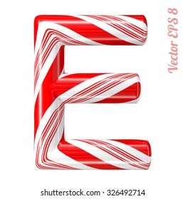 Mint hard candy cane vector alphabet collection striped in Christmas colours. Letter E. Eps 8 using mesh.