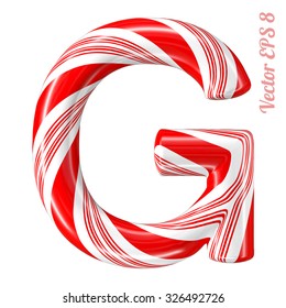 Mint hard candy cane vector alphabet collection striped in Christmas colours. Letter G. Eps 8 using mesh.