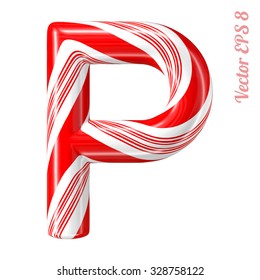 Mint hard candy cane vector alphabet collection striped in Christmas colours. Letter P. Eps 8 using mesh.