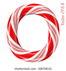 Mint hard candy cane vector alphabet collection striped in Christmas colours. Letter O. Eps 8 using mesh.