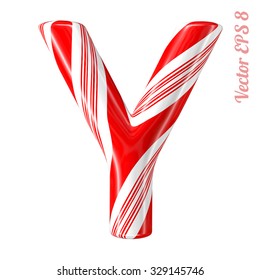 Mint hard candy cane vector alphabet collection striped in Christmas colours. Letter Y. Eps 8 using mesh.