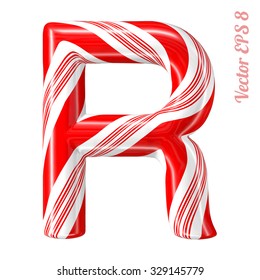 Mint hard candy cane vector alphabet collection striped in Christmas colours. Letter R. Eps 8 using mesh.