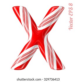 Mint hard candy cane vector alphabet collection striped in Christmas colours. Letter X. Eps 8 using mesh.
