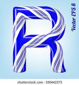 Mint hard candy cane vector alphabet collection striped in Christmas colours. Letter R. Eps 8 using mesh.